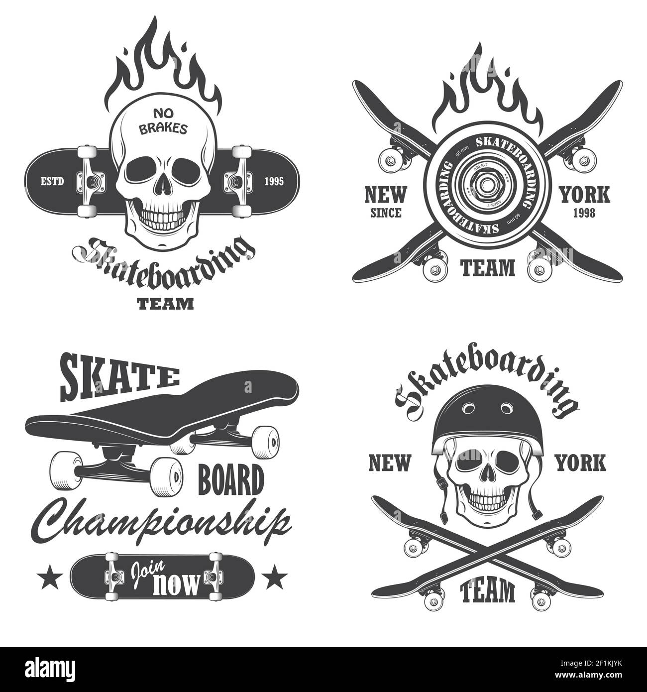 Set of skateboarding emblems, labels and designed elements. Set 1 Stock Vector