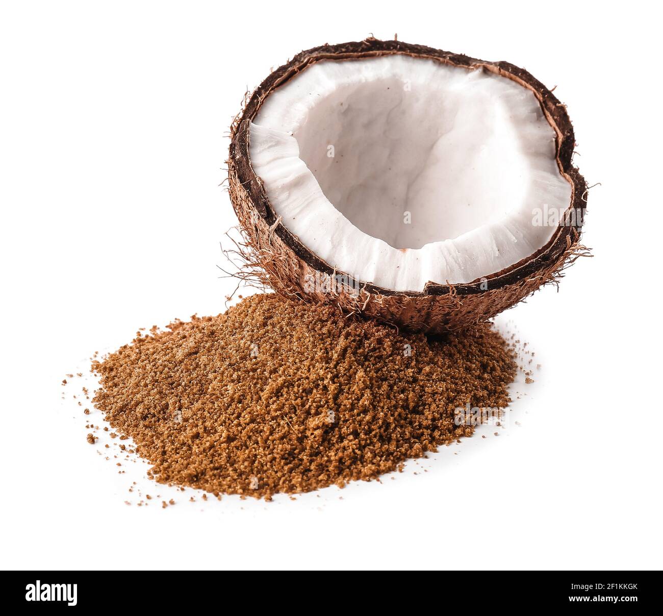 Sweet coconut and sugar on white background Stock Photo