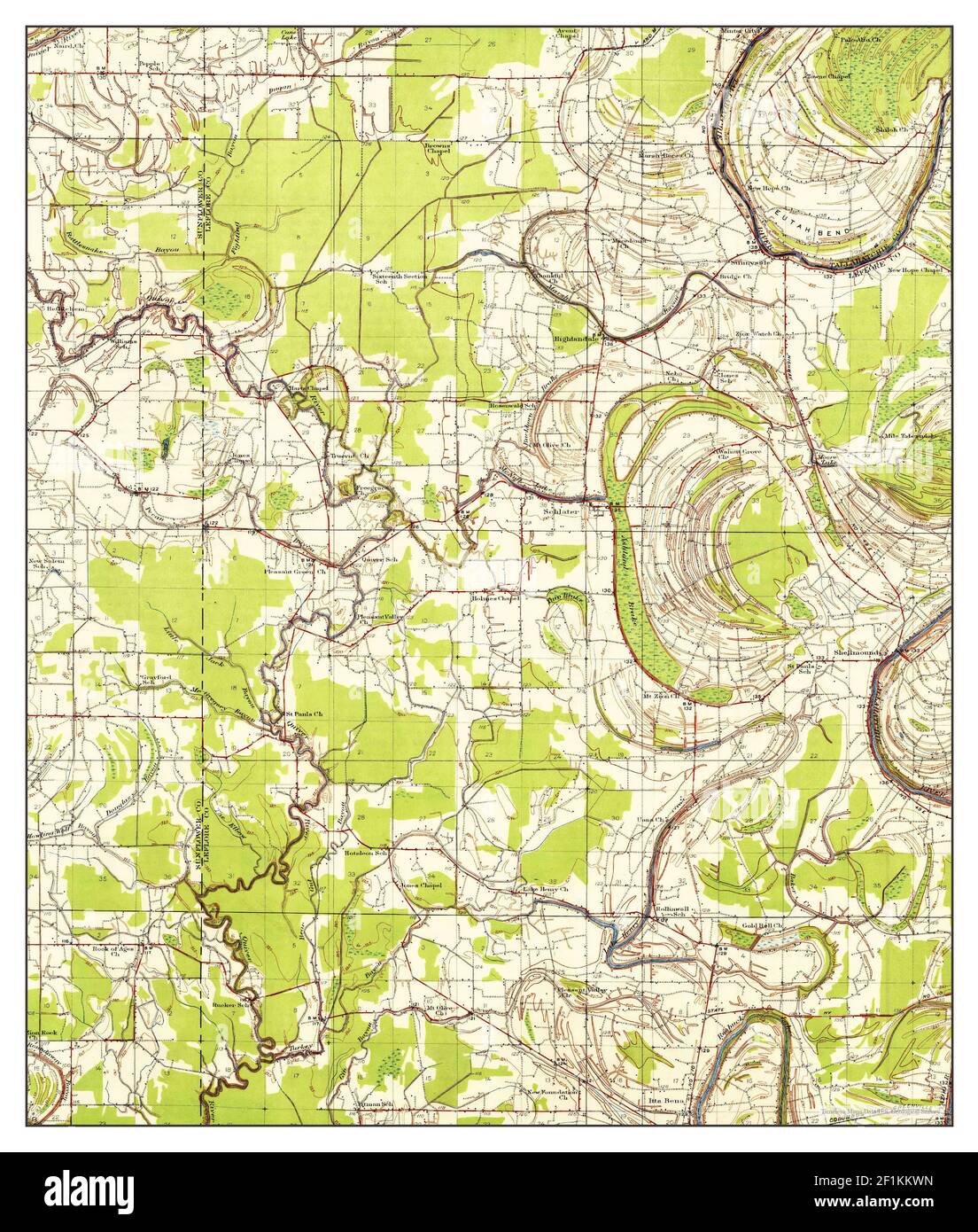 Schlater, Mississippi, map 1934, 162500, United States of America by