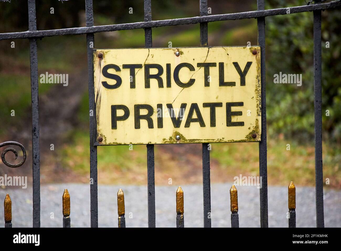 strictly private sign on metal gate entrance to private property bangor county down northern ireland uk Stock Photo