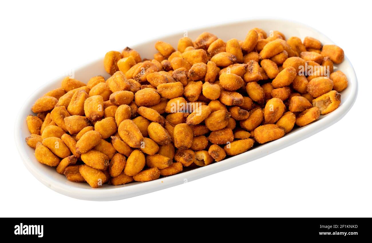 corn nuts with sauce isolated on white background Stock Photo