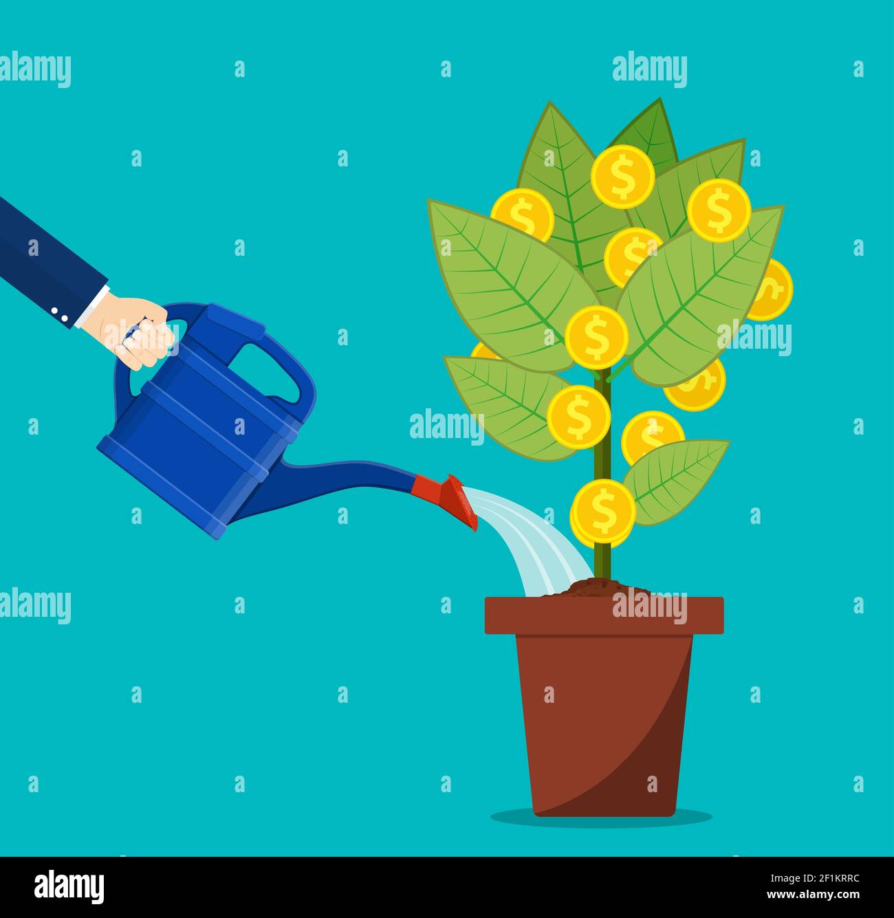 Businessman hand watering money tree Stock Vector