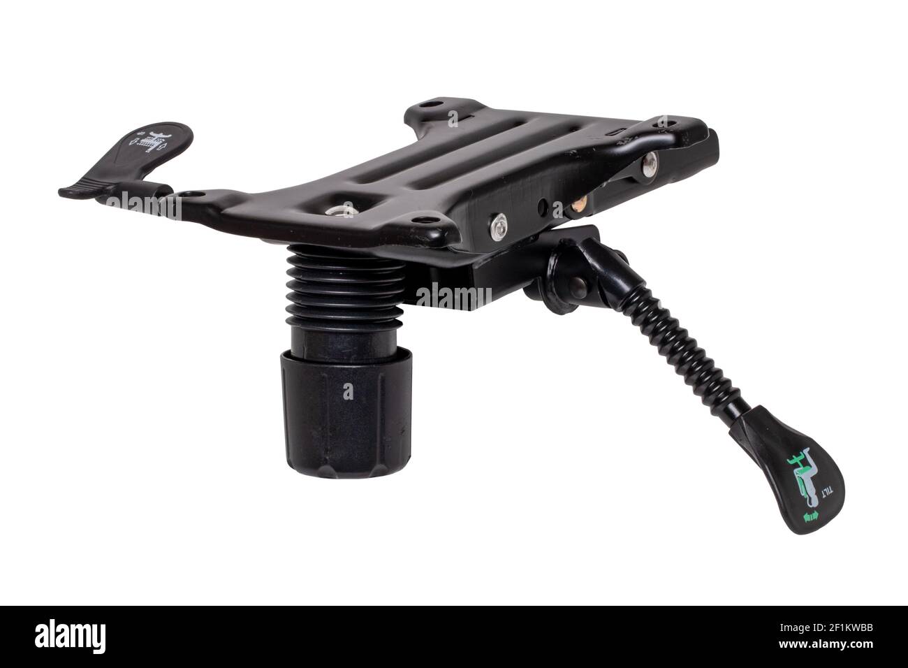 Closeup of a steel base plate for fixing under the seat cushion of the