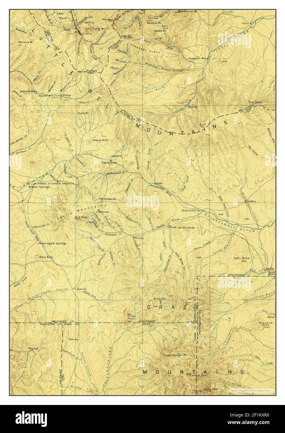 Little Belt Mts, Montana, map 1897, 1250000, United States of America by Timeless Maps, data U