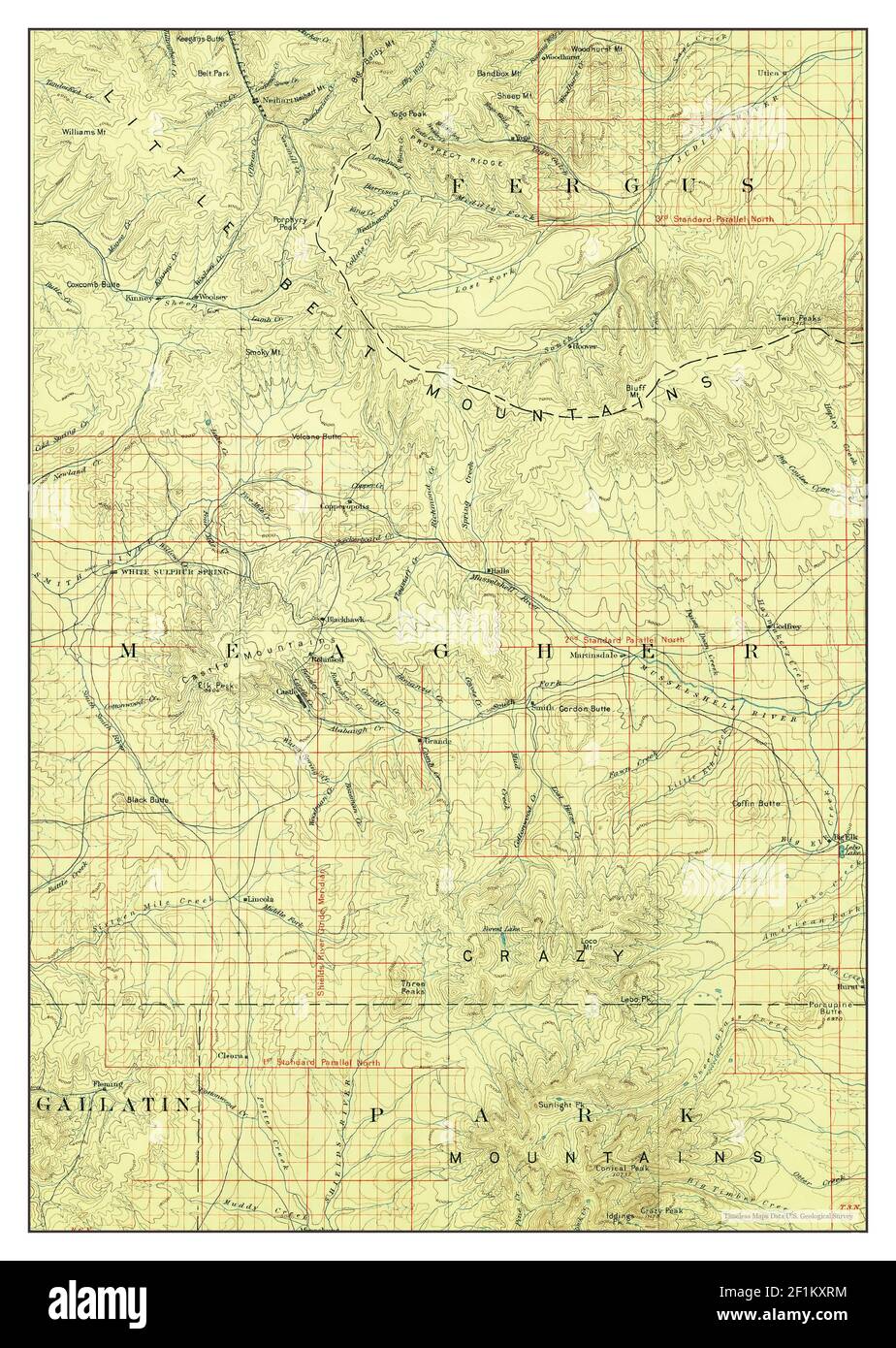 Little Belt Mts, Montana, map 1894, 1250000, United States of America by Timeless Maps, data U