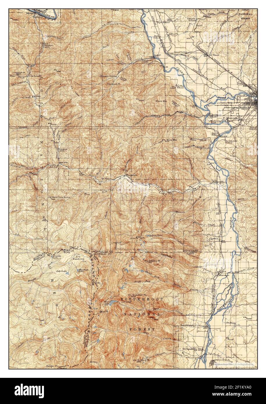 Missoula, Montana, map 1912, 1:125000, United States of America by Timeless Maps, data U.S. Geological Survey Stock Photo