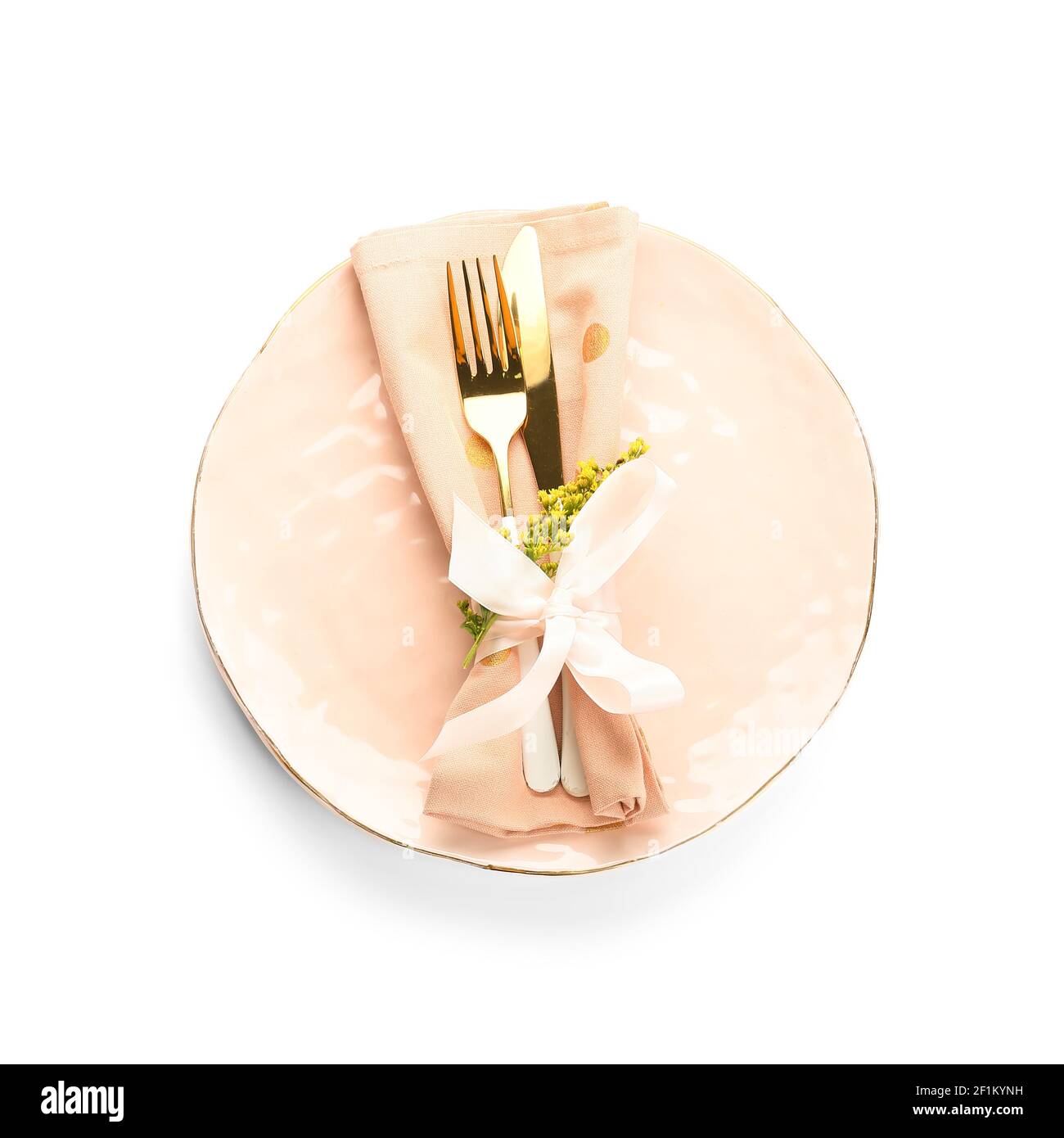Beautiful table setting on white background Stock Photo - Alamy