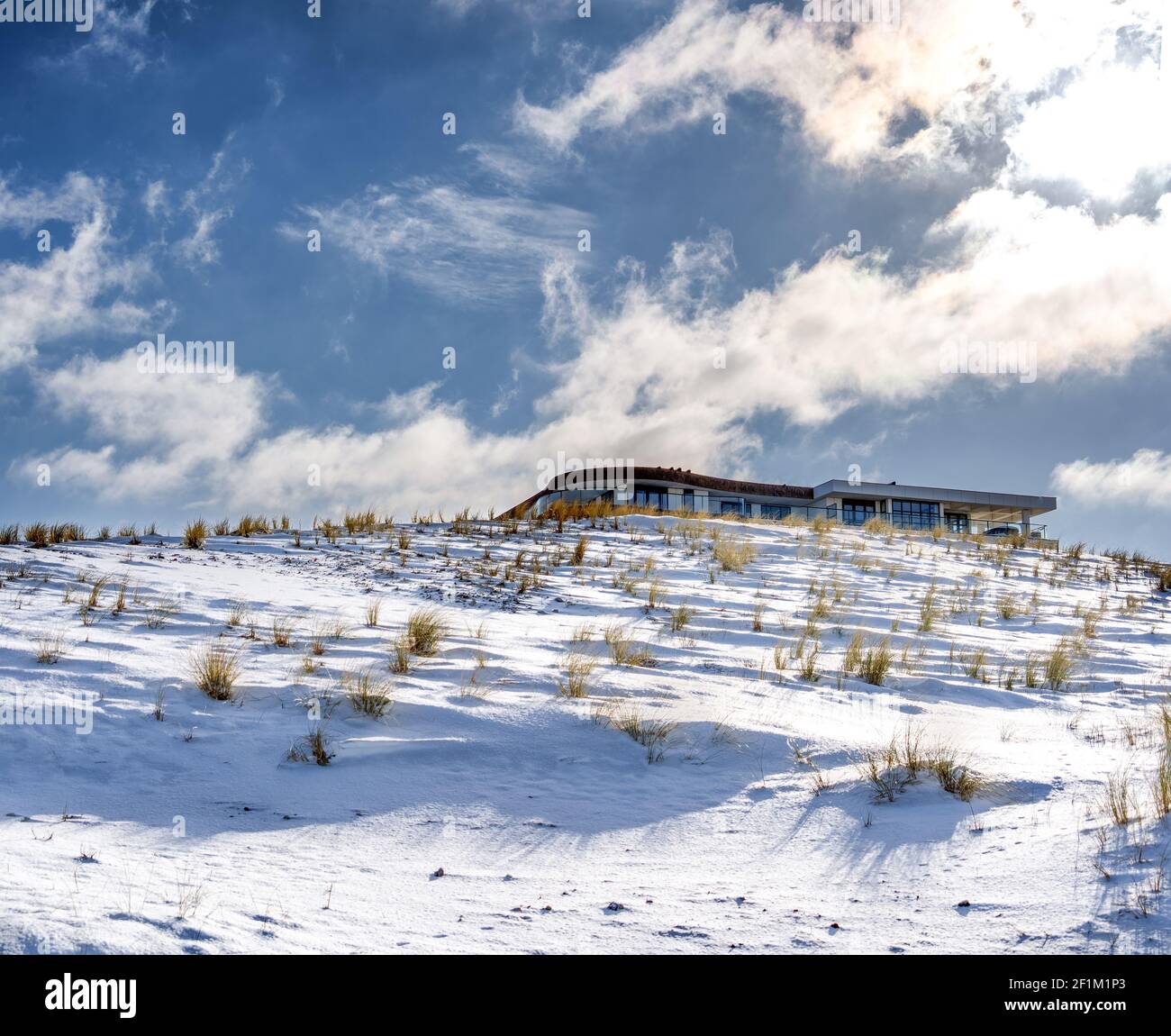 Snow in the dunes of the Kijkduin Beach resort in February Stock Photo