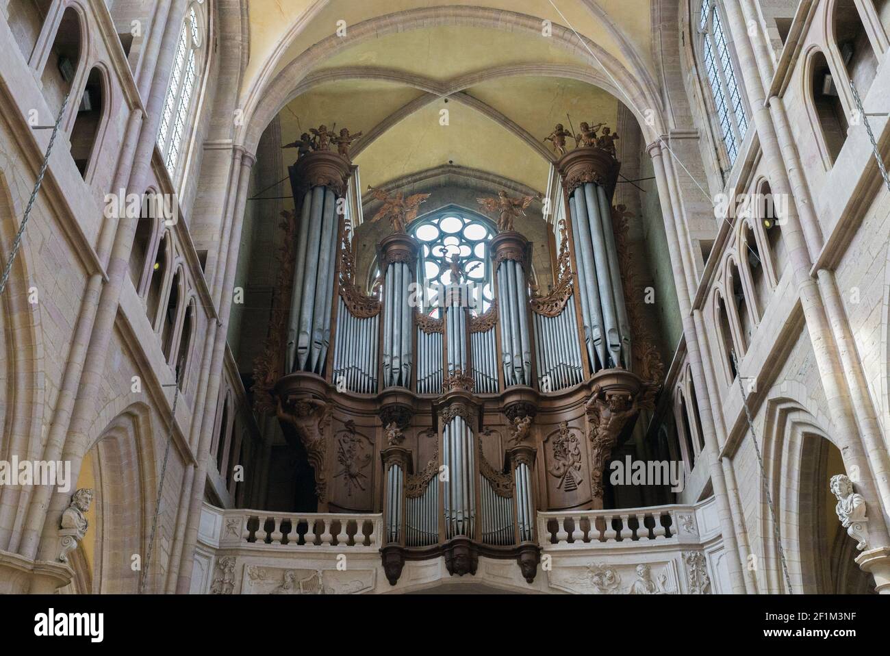 Interior view of the Dijon cathedral with the organ Stock Photo