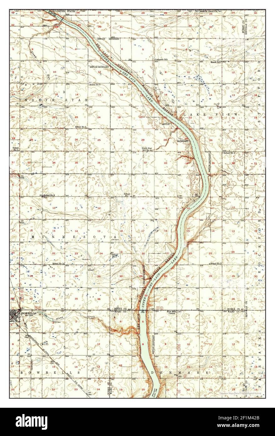 Bowbells, North Dakota, map 1950, 162500, United States of America by