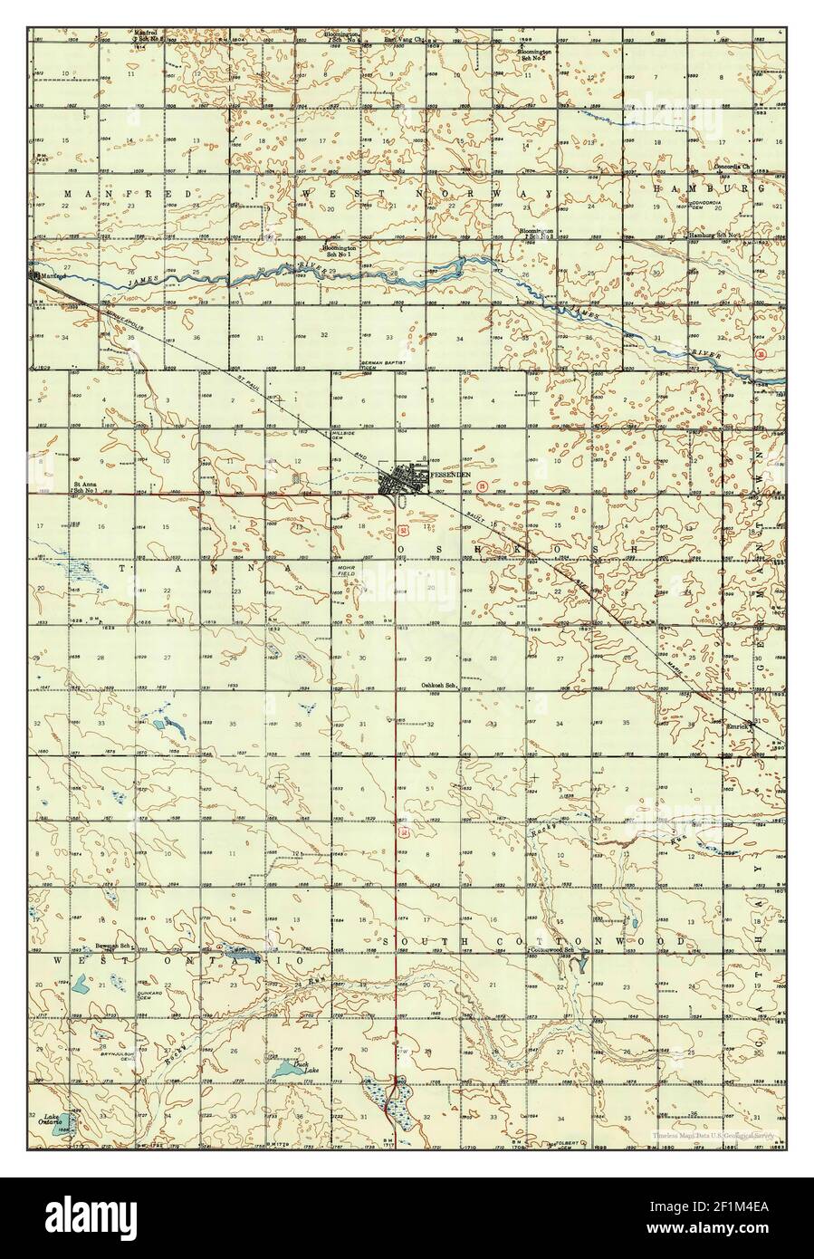 Fessenden, North Dakota, map 1948, 1:62500, United States of America by Timeless Maps, data U.S. Geological Survey Stock Photo
