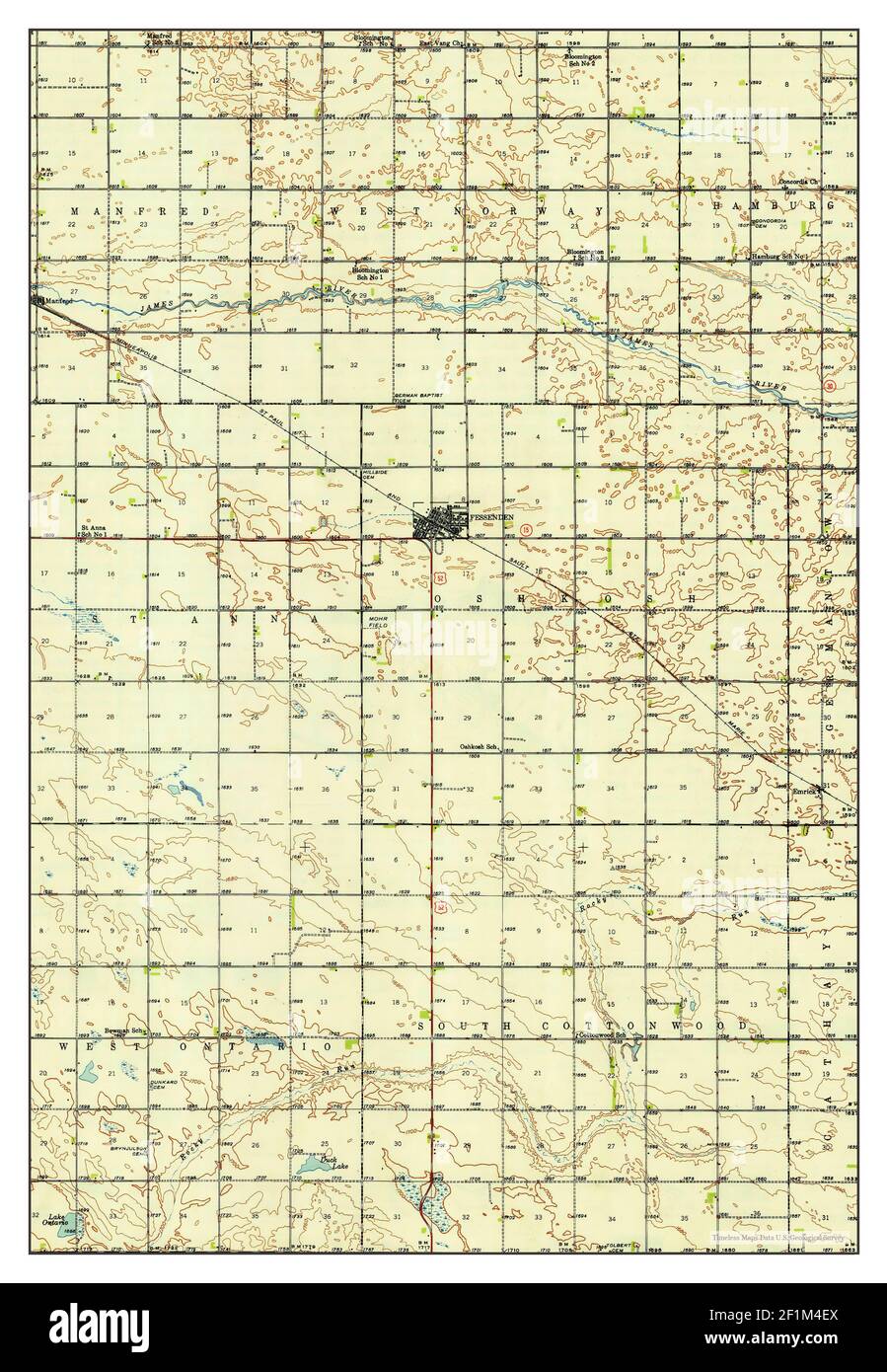 Fessenden, North Dakota, map 1948, 1:62500, United States of America by Timeless Maps, data U.S. Geological Survey Stock Photo