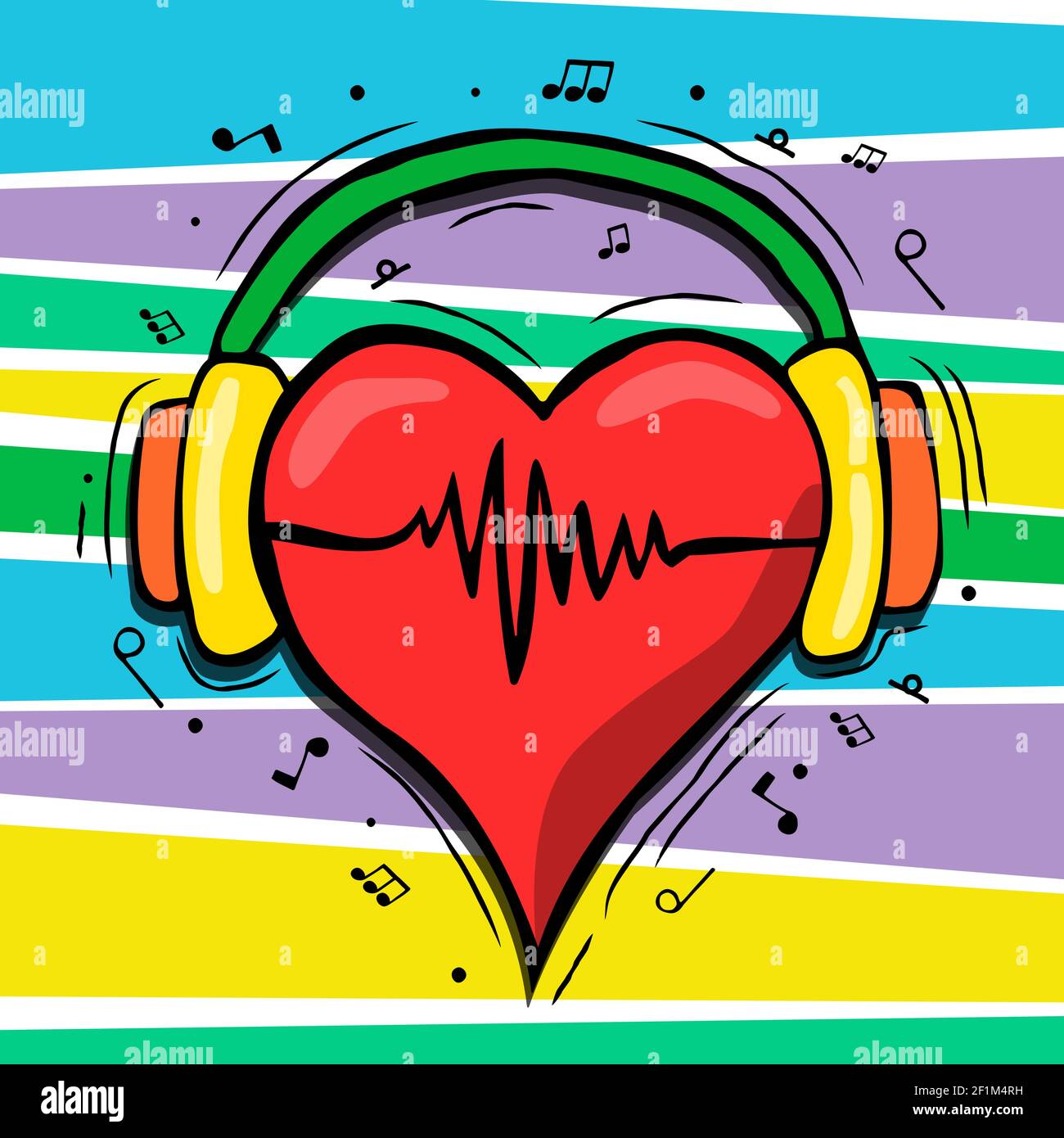 Red human heart with headphones and music notes in hand drawn cartoon  style. Colorful musical love concept Stock Vector Image & Art - Alamy