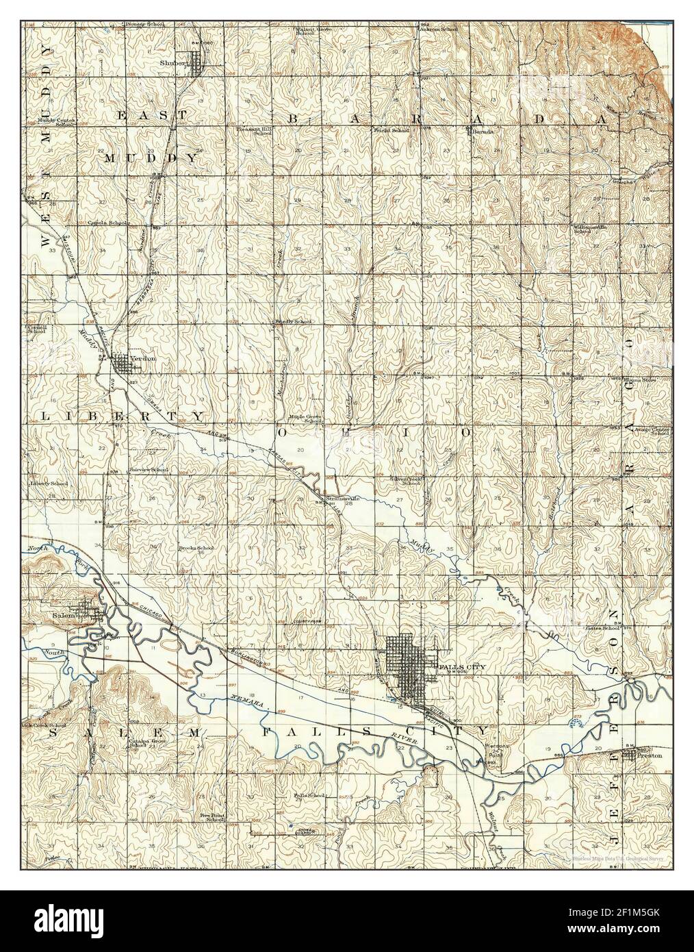 Falls City, Nebraska, map 1915, 162500, United States of America by