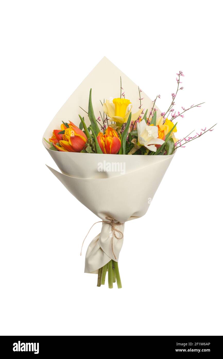 Spring flowers bouquet isolated on white background Stock Photo - Alamy