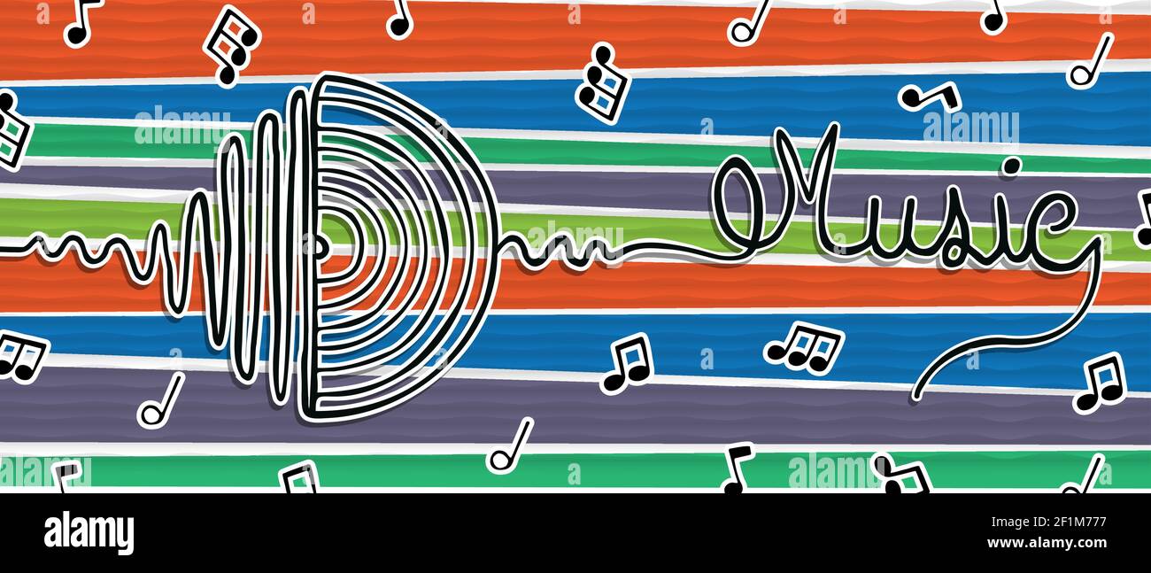Music concept banner illustration of vinyl sound wave in hand drawn ...