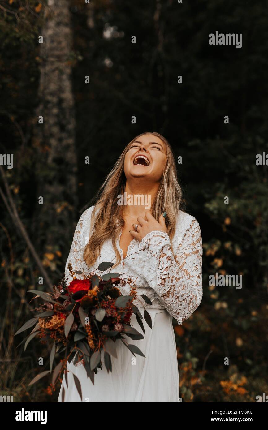 View of laughing bride Stock Photo
