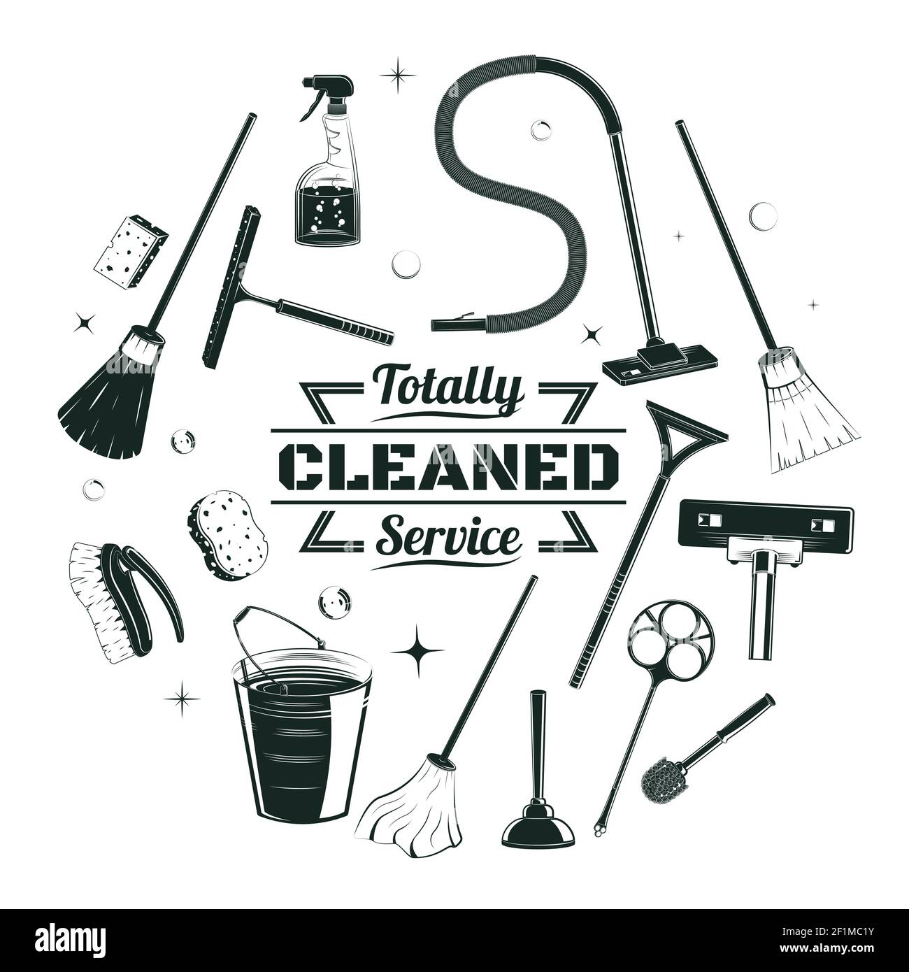 Sketch cleaning service elements round concept with housekeeping