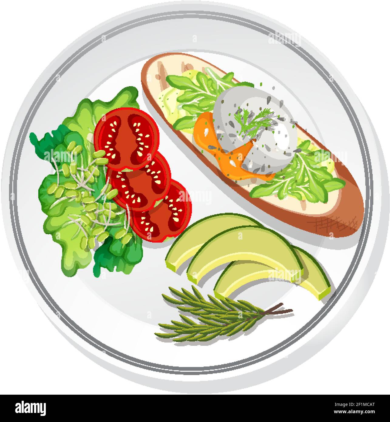 Top view of breakfast set on a dish isolated illustration Stock Vector ...