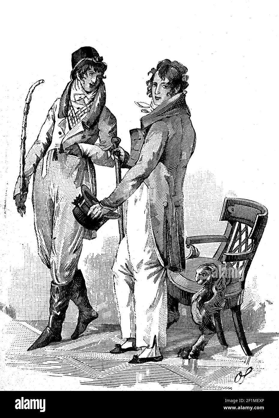 Men's fashion in 1799 in Central Europe, illustration from 1890  /  Männermode im Jahre 1799 in Mitteleuropa, Illustration aus 1890, Historisch, historical, digital improved reproduction of an original from the 19th century / digitale Reproduktion einer Originalvorlage aus dem 19. Jahrhundert, Stock Photo