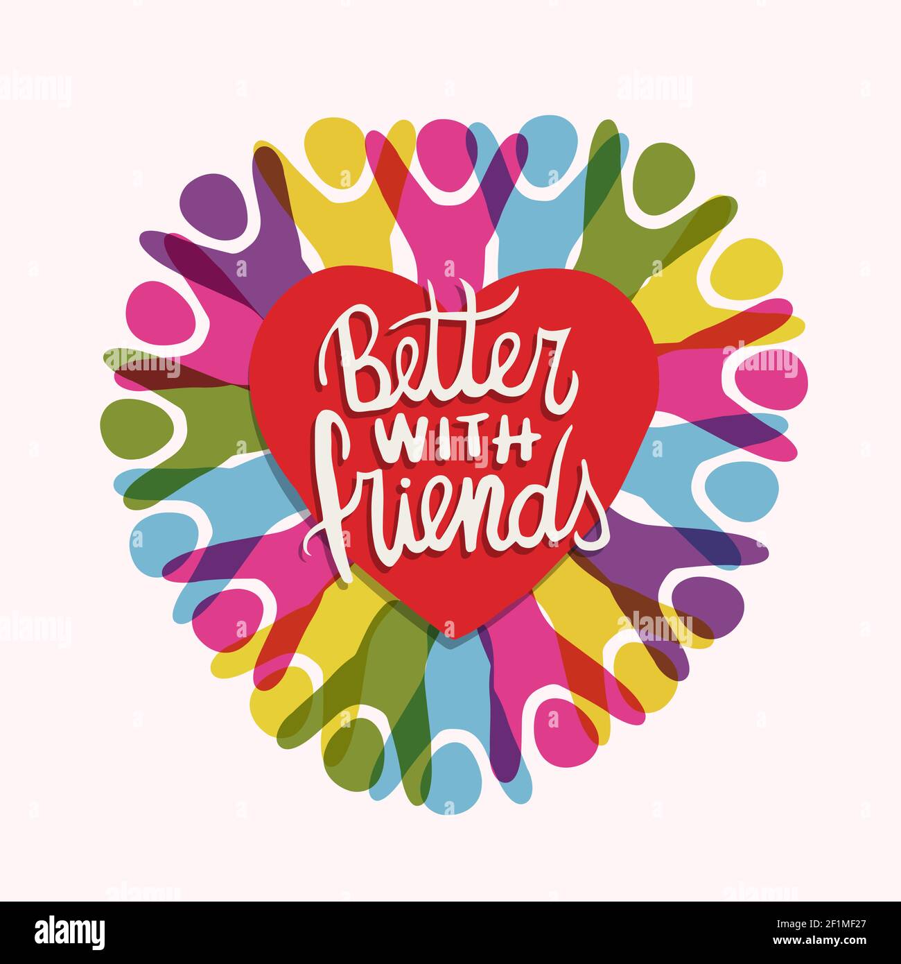 Friendship day greeting card illustration of diverse colorful friend