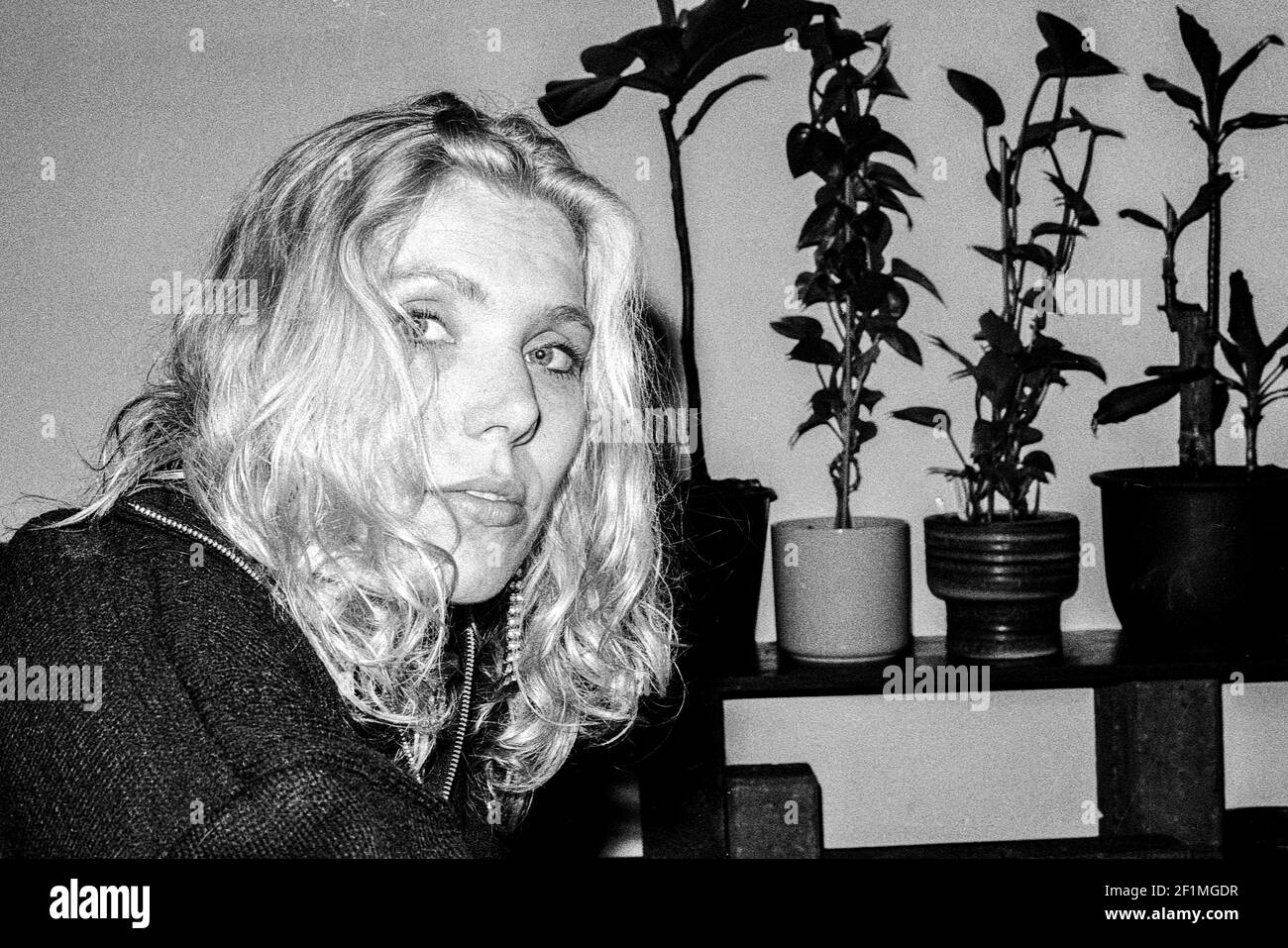 Tilburg, Netherlands. Portrait of a young, caucasian beautifll woman on Analog Black and White film, 1992. Stock Photo