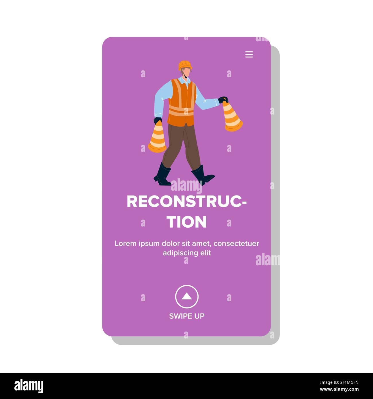 Reconstruction Occupation Man With Cones Vector Illustration Stock Vector