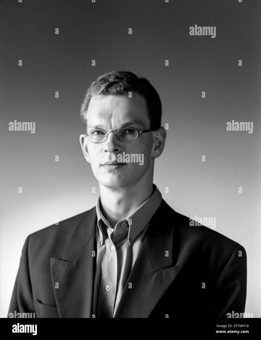 Tilburg, Netherlands. Studio Portrait of Dr. Cedric Stalpers shot on Black & White, Medium Format Analog Film in 1998. Stock Photo