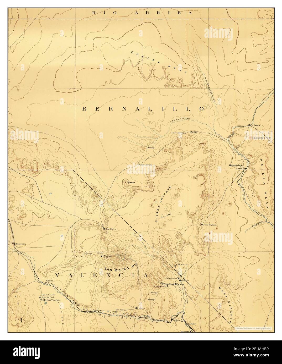 Mt Taylor, New Mexico, map 1892, 1250000, United States of America by