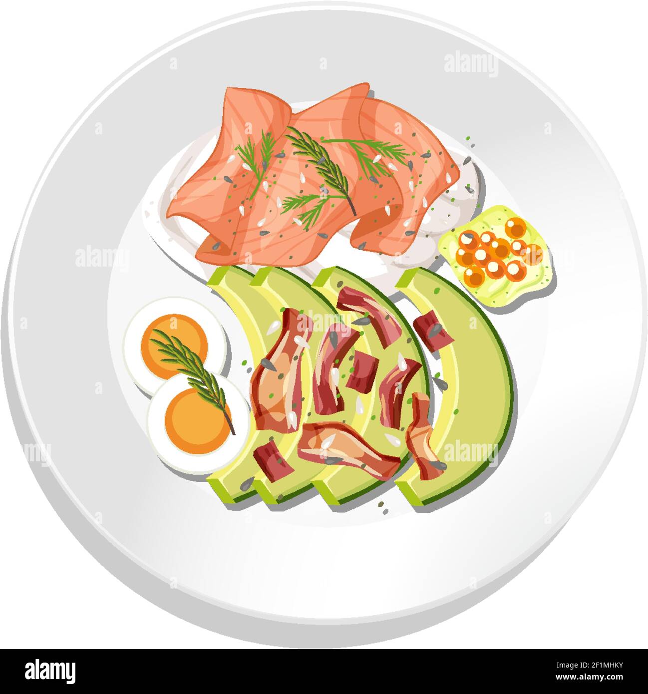 Top view of breakfast set on a dish isolated illustration Stock Vector ...