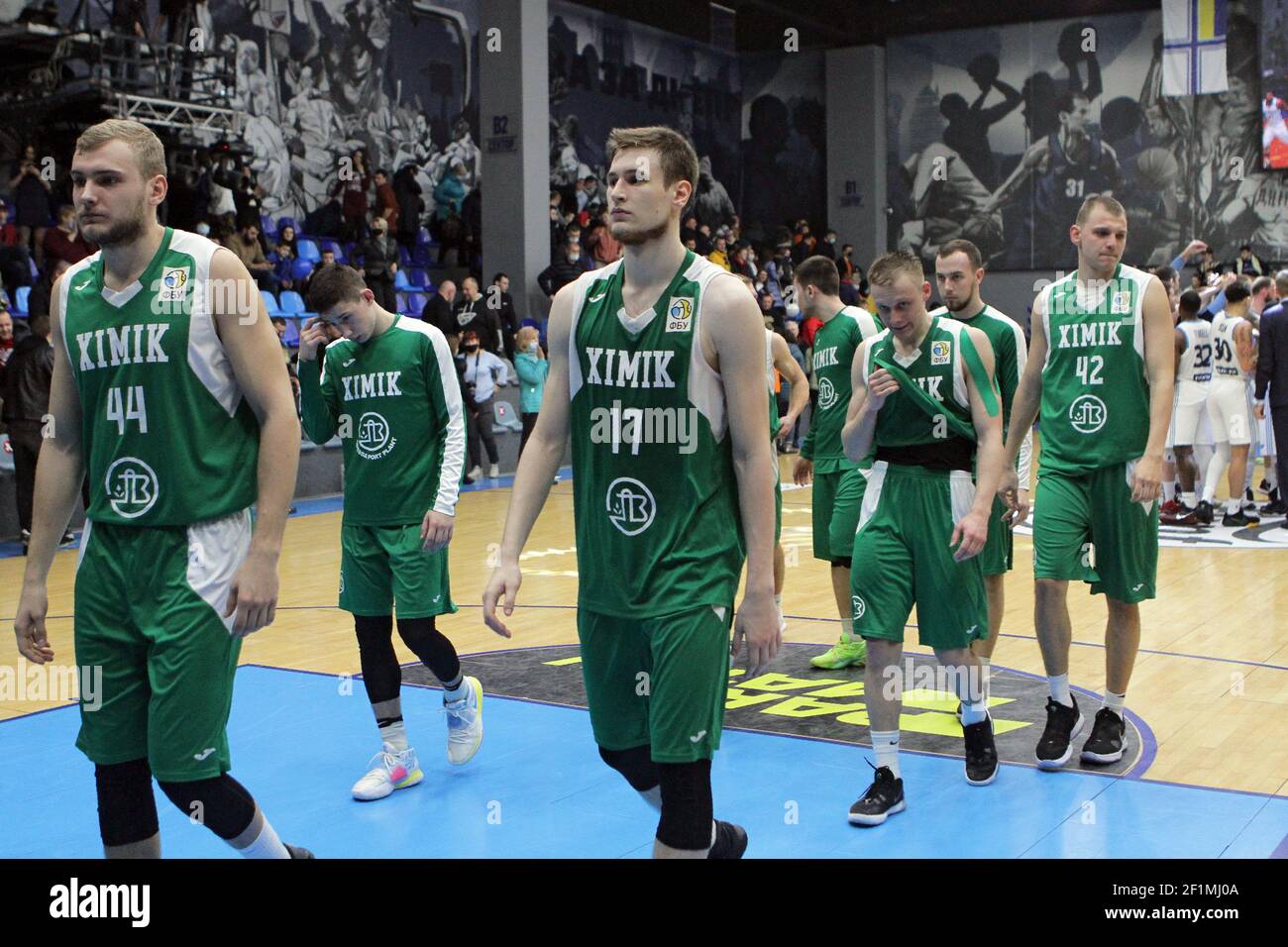 DNIPRO, UKRAINE - MARCH 5, 2021 - Players of BC Khimik leave the court  after an 85-83 loss in the 2020/2021 Ukrainian Basketball SuperLeague Round  26 Stock Photo - Alamy