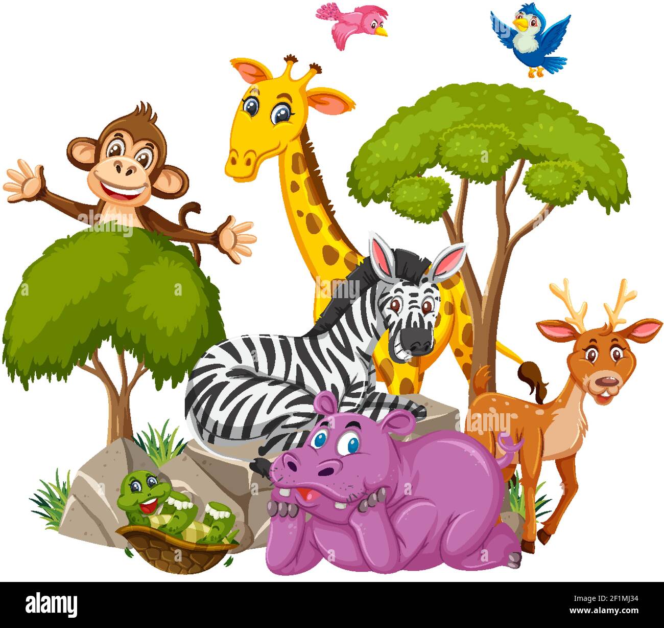 Wild animal group cartoon character on white background illustration Stock  Vector Image & Art - Alamy