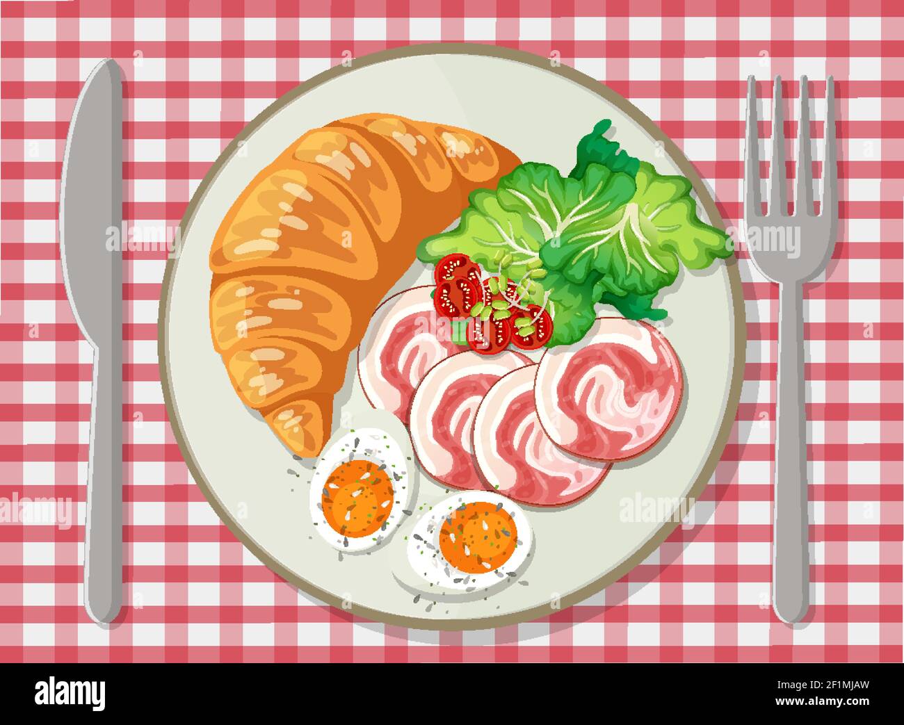 Top view of Breakfast set in a dish illustration Stock Vector Image ...