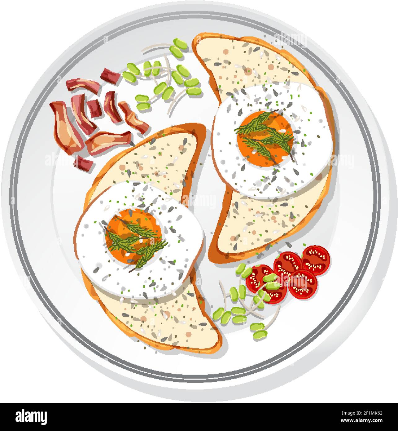 Top view of breakfast set on a dish isolated illustration Stock Vector ...