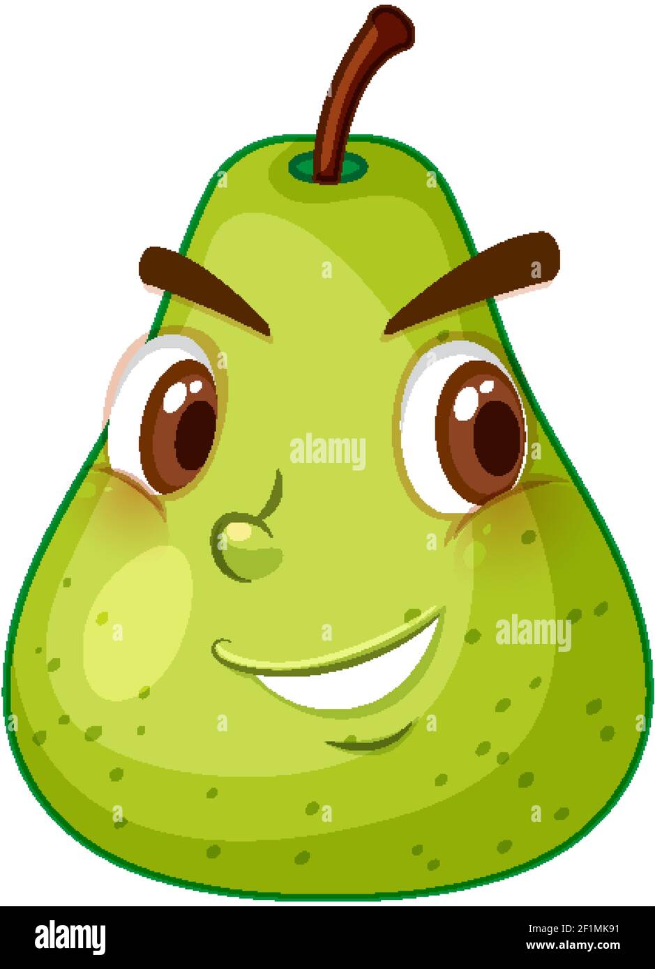 Green pear cartoon character with happy face expression on white ...
