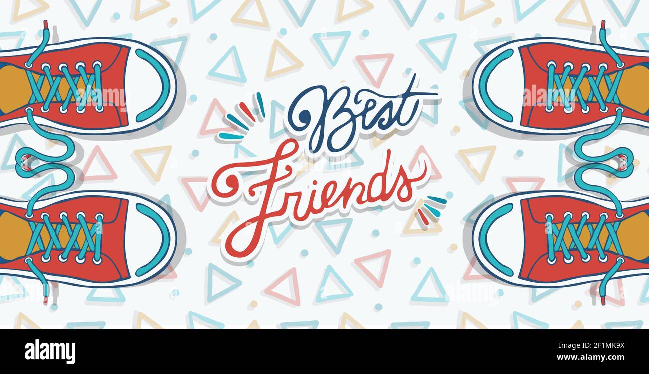 Friendship Day banner illustration of two friends sneaker shoes and text quote for special social celebration. Stock Vector