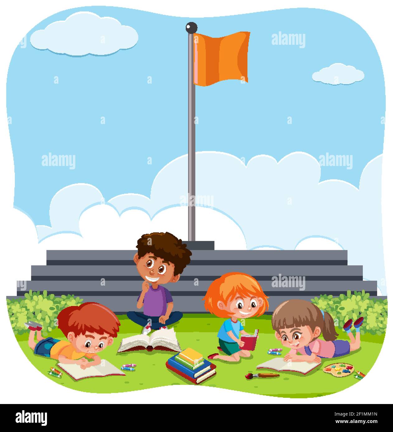 Happy kids playing outdoor background illustration Stock Vector Image ...