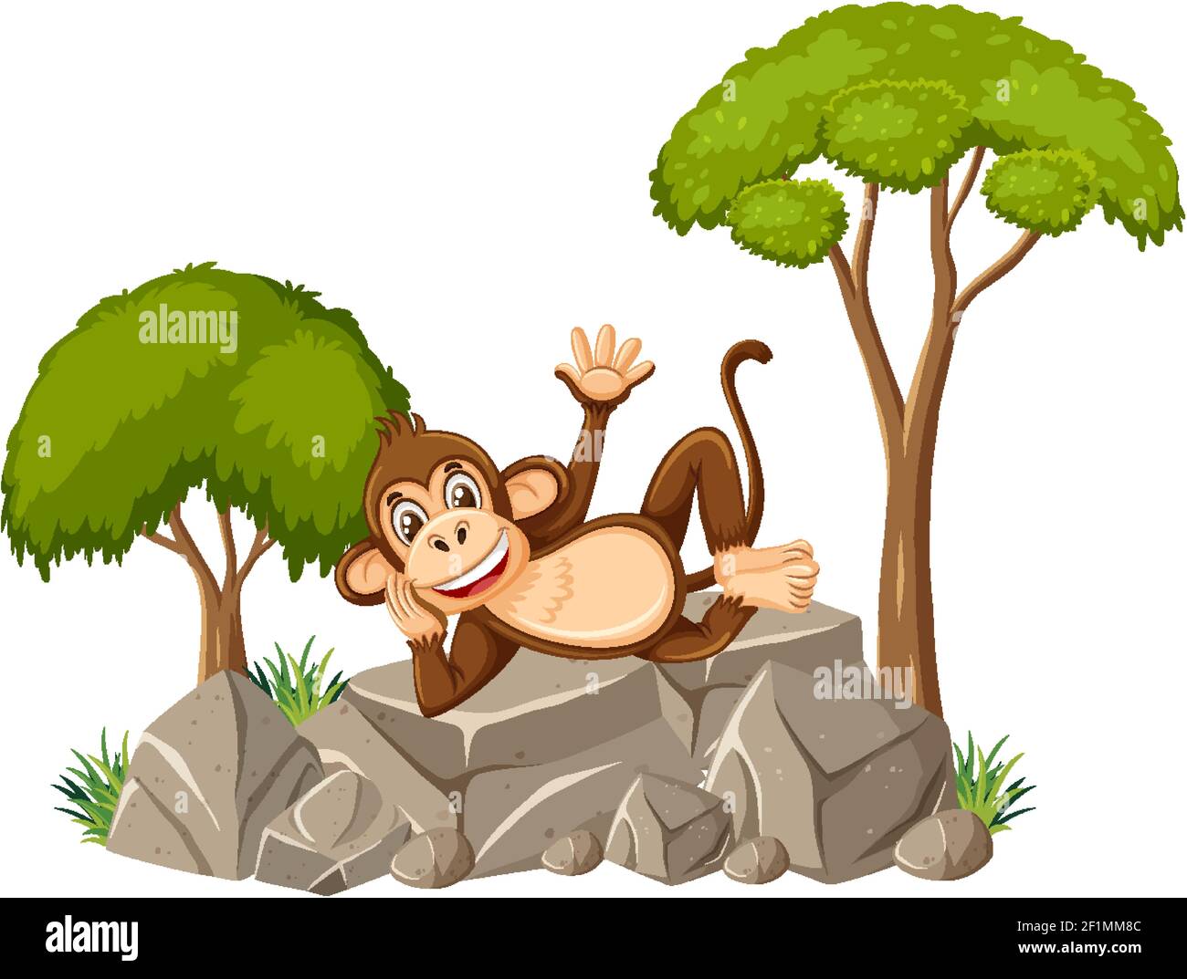 Isolated scene with cute monkey laying on stone illustration Stock ...