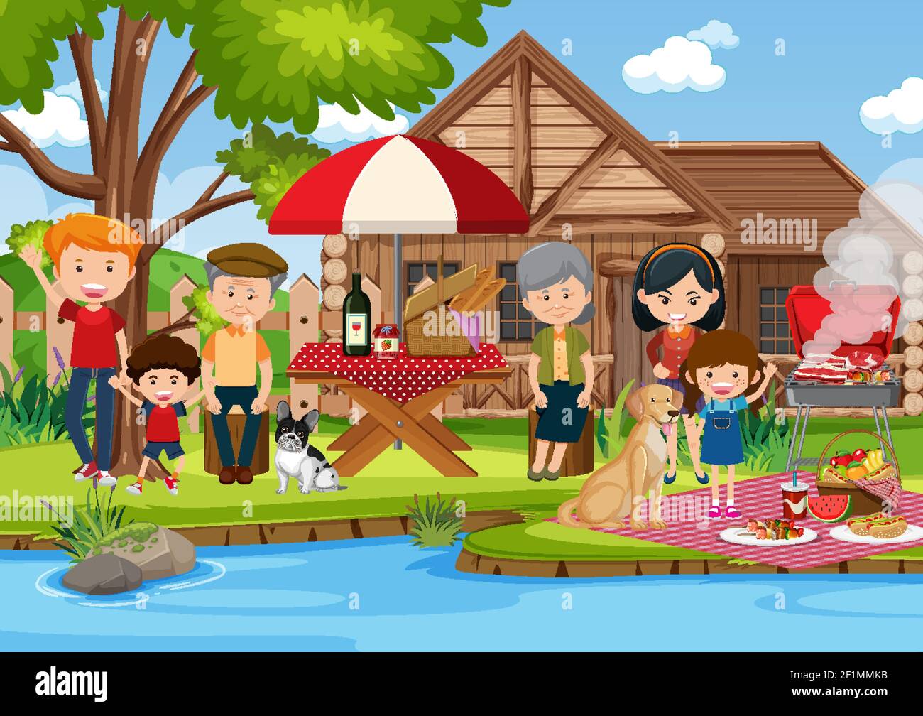 Picnic scene with happy family in the garden illustration Stock Vector Image & Art Alamy