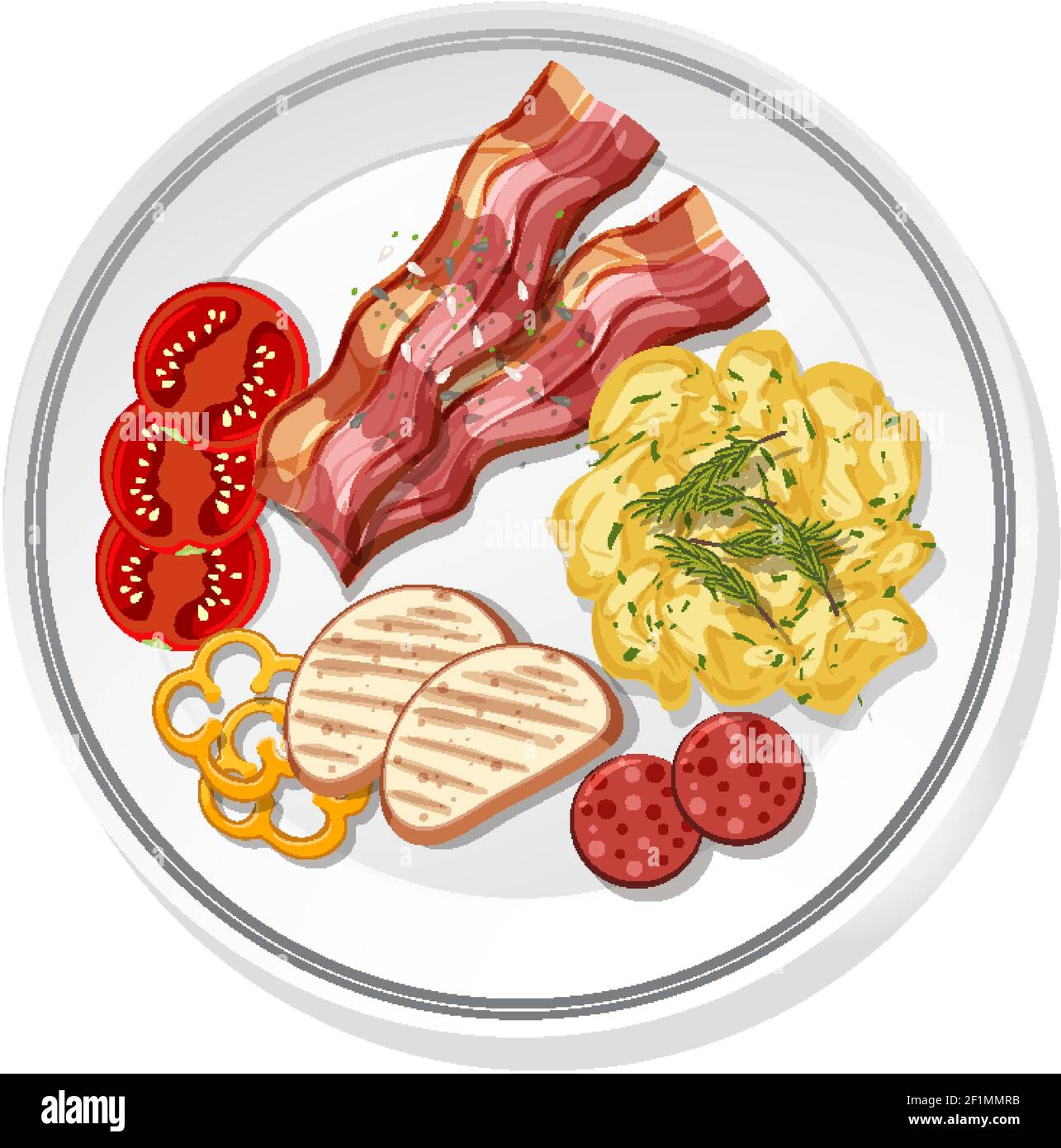 Top view of breakfast set on a dish isolated illustration Stock Vector ...