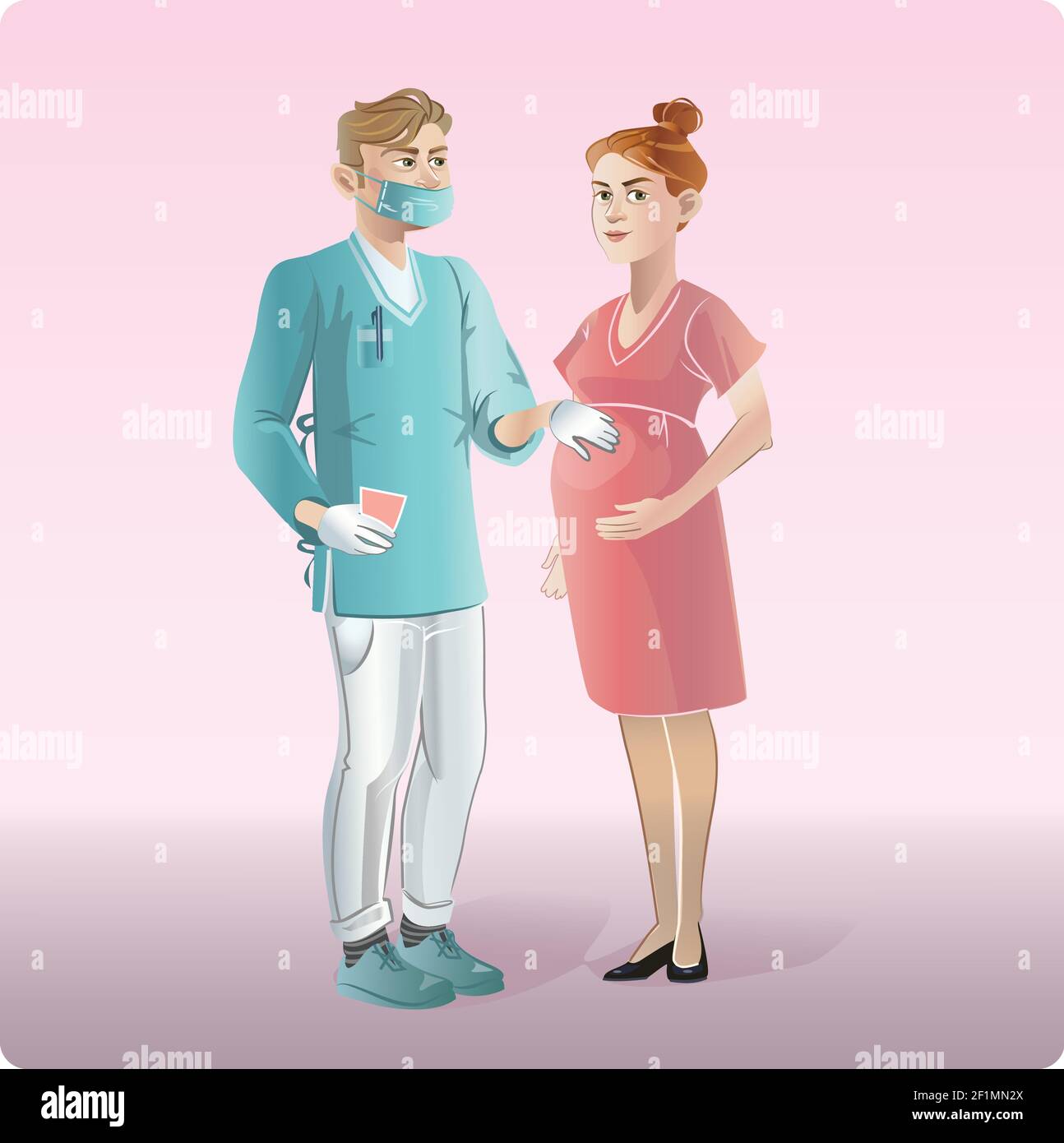 Cartoon medicine design concept with pregnant woman visiting ...