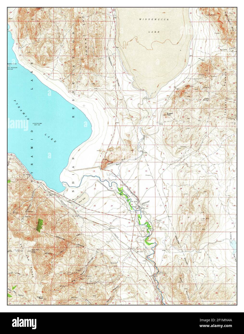 Nixon, Nevada, map 1957, 162500, United States of America by Timeless