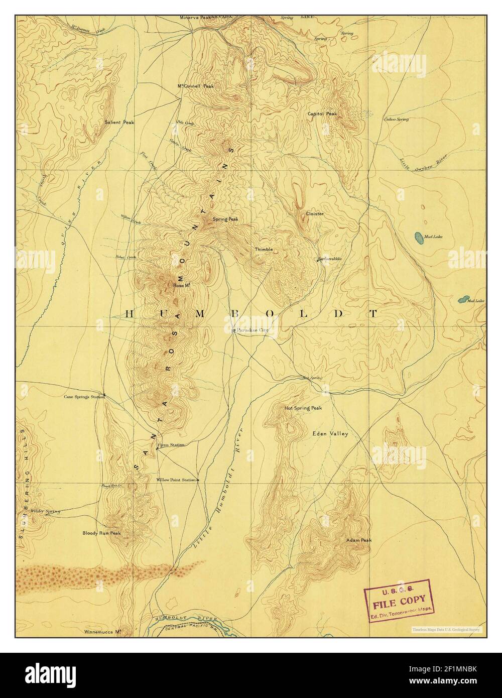 Paradise, Nevada, map 1893, 1:250000, United States of America by Timeless Maps, data U.S. Geological Survey Stock Photo