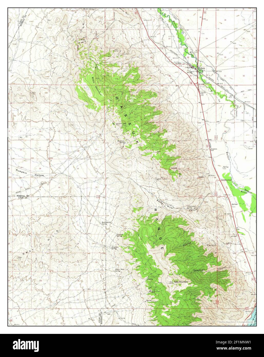 Schurz, Nevada, map 1964, 162500, United States of America by Timeless