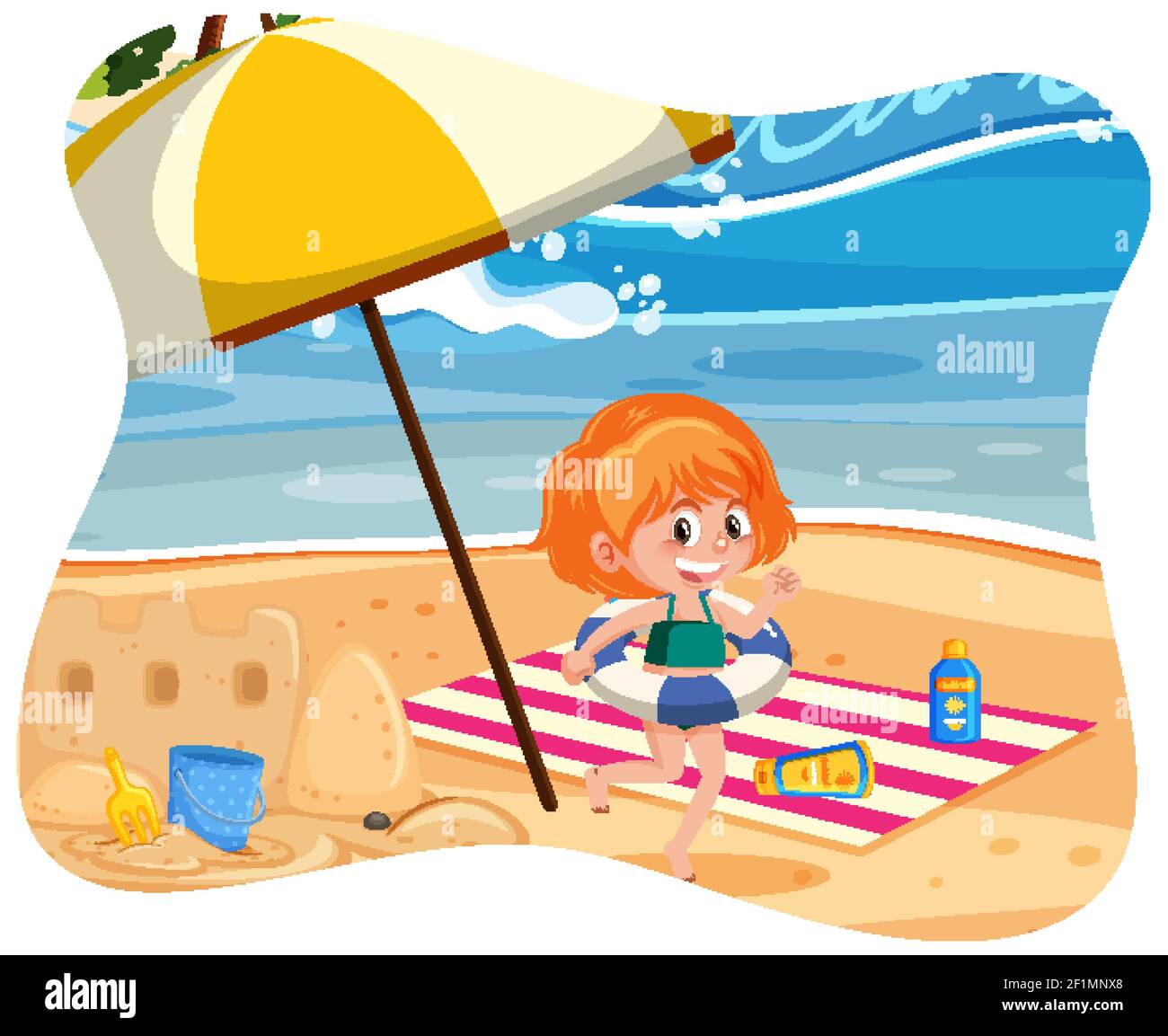 Happy girl at the beach illustration Stock Vector Image & Art Alamy