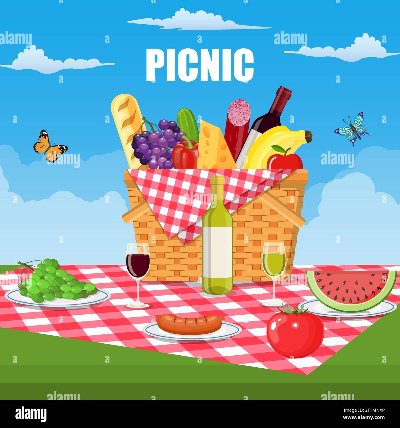 Summer picnic concept with basket Stock Vector Image & Art - Alamy