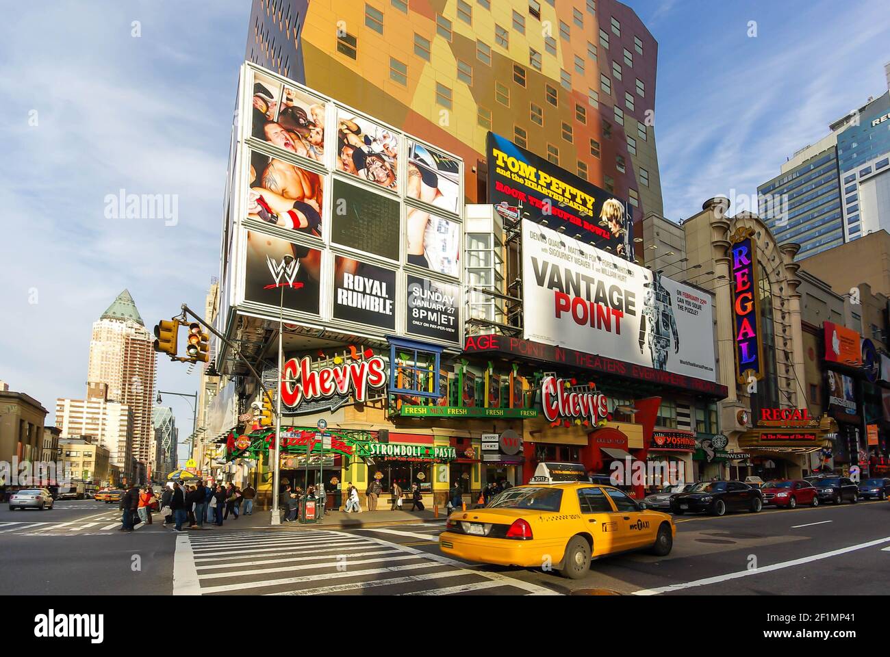 Traffic at the corner of Eighth Avenue and 42nd Street in Manhattan ...