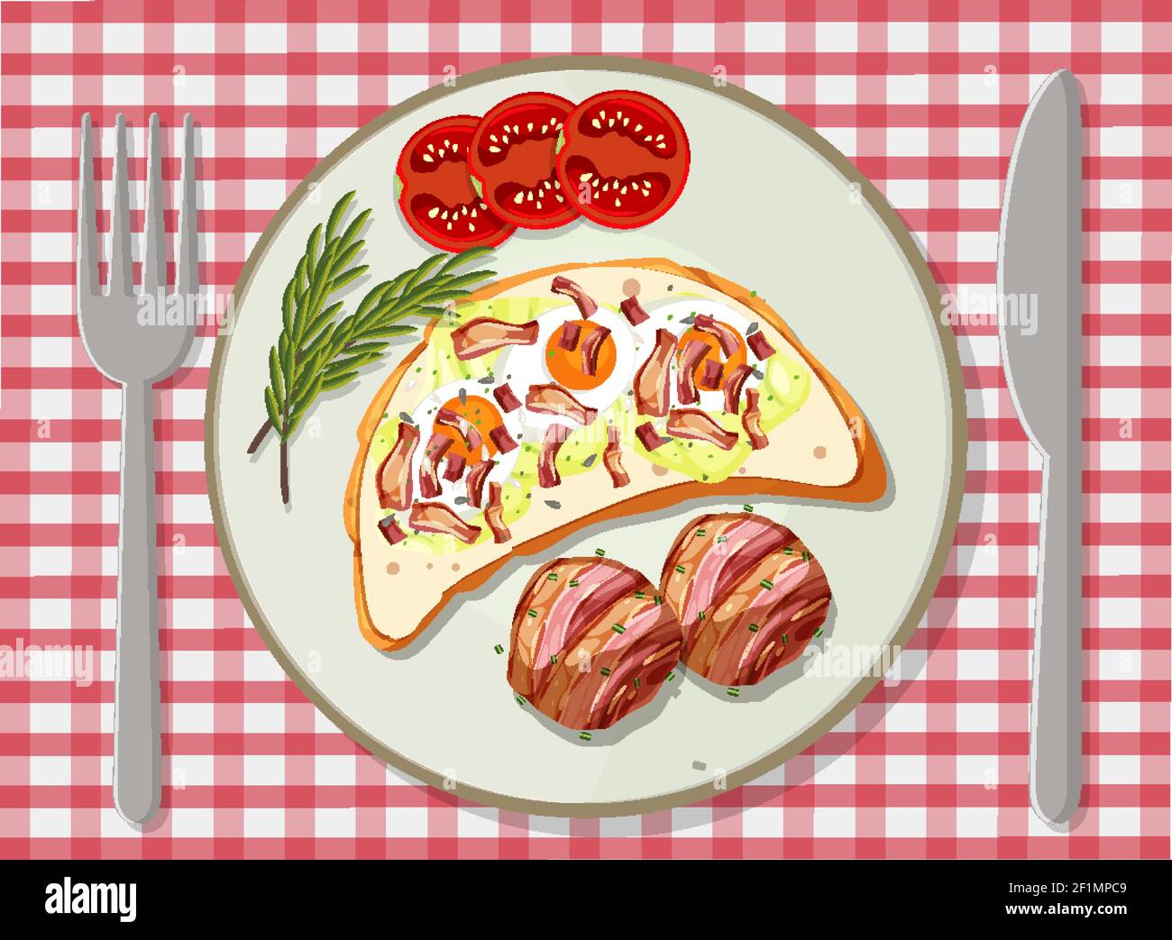 Top view of Breakfast set in a dish illustration Stock Vector Image ...