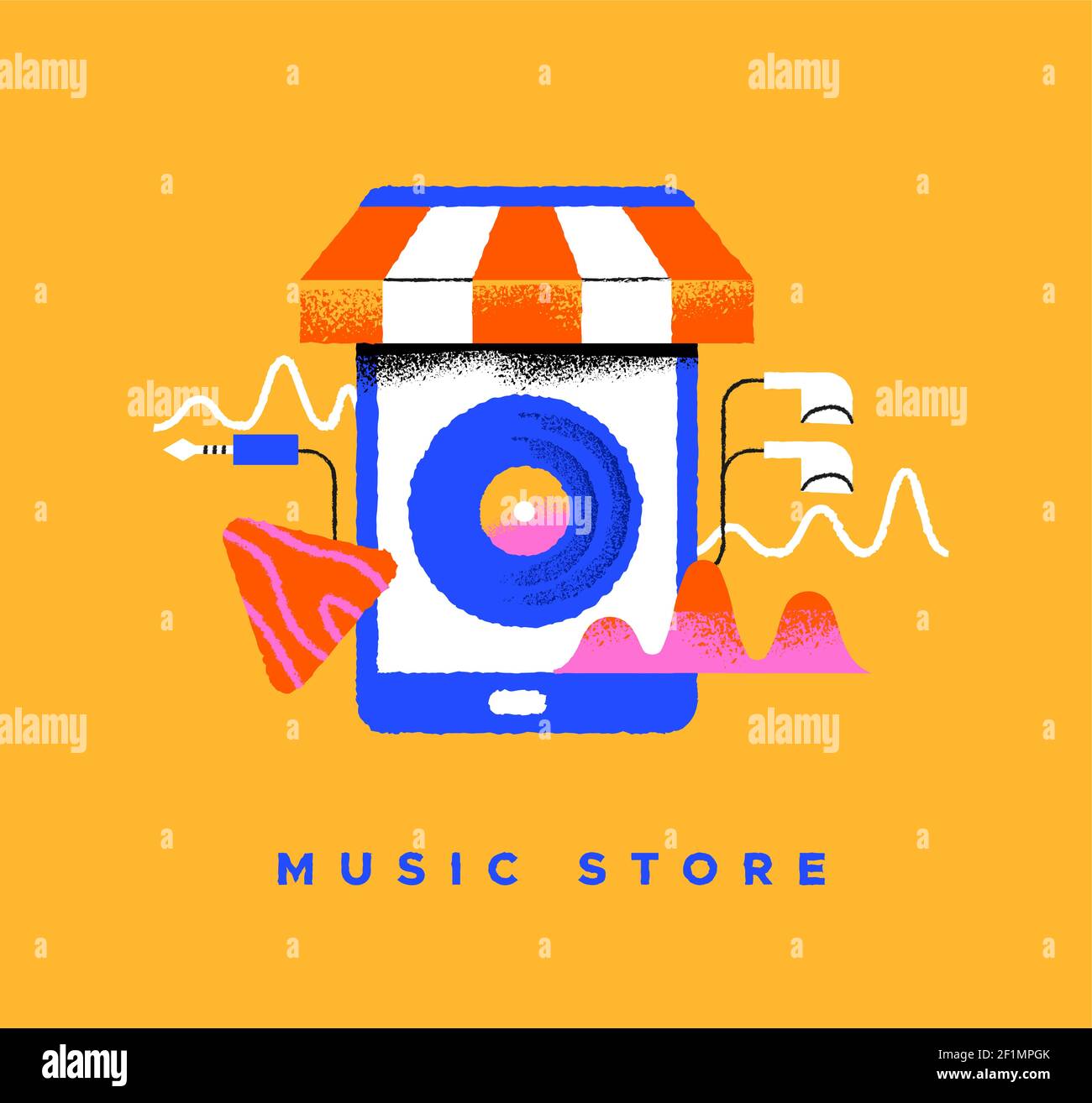 Music store colorful illustration of smart phone shop window and vinyl cd  on isolated background. Mobile app or online musical market concept in  trend Stock Vector Image & Art - Alamy