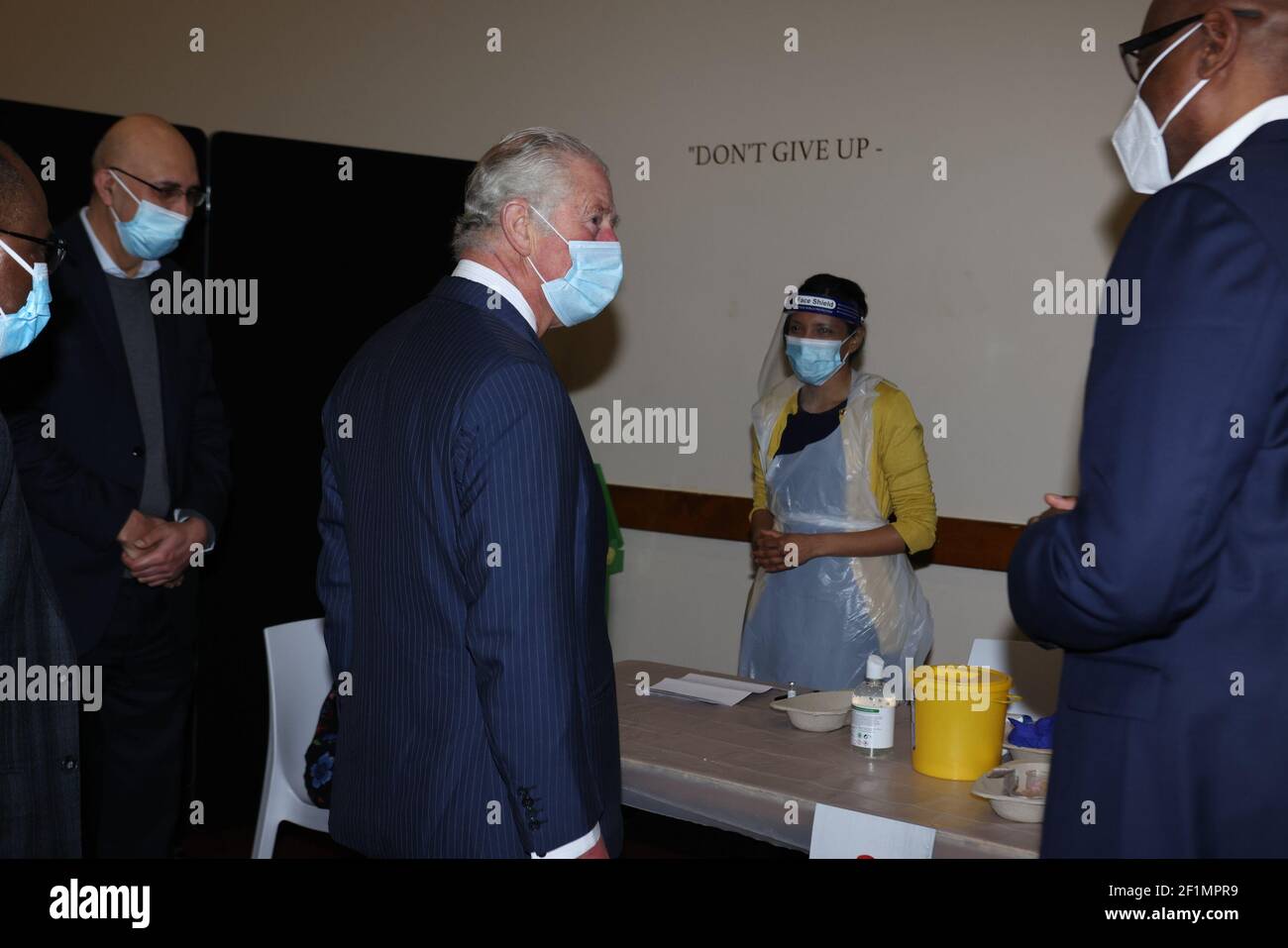The Prince of Wales visits an NHS vaccine pop-up clinic at Jesus House church, London, where he has been told about work to combat vaccine hesitancy and support for the community during the coronavirus pandemic. Picture date: Tuesday March 9, 2021. Stock Photo